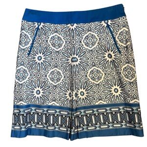 Ann Taylor Womens Petite 4P Blue Geometric Print Lined Skirt Side Zip